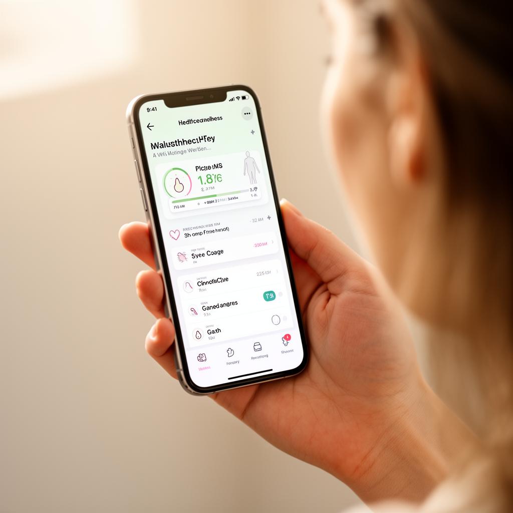 Close-up of a hand holding an iPhone showing a wellness app