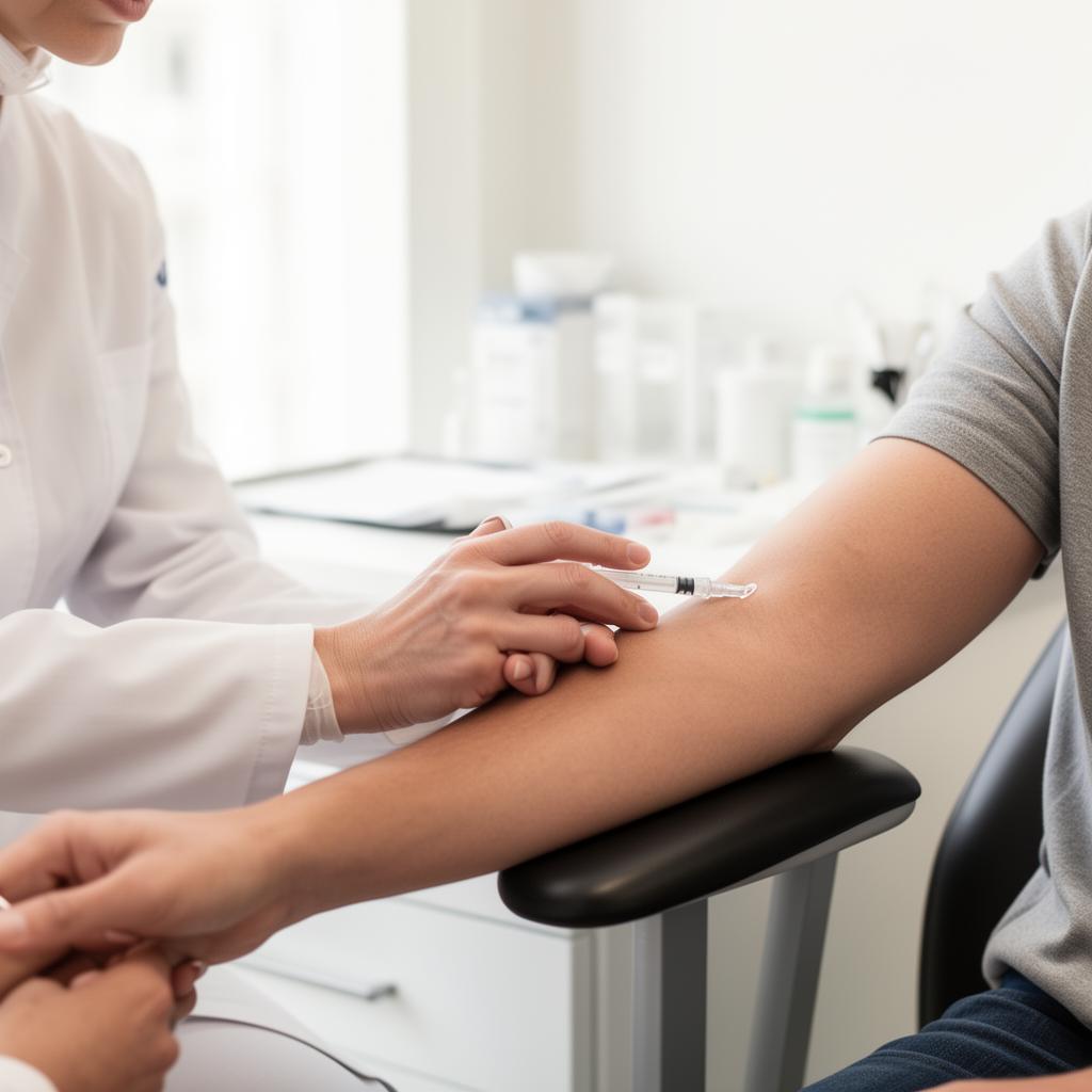 Phlebotomist drawing blood in a bright clinic