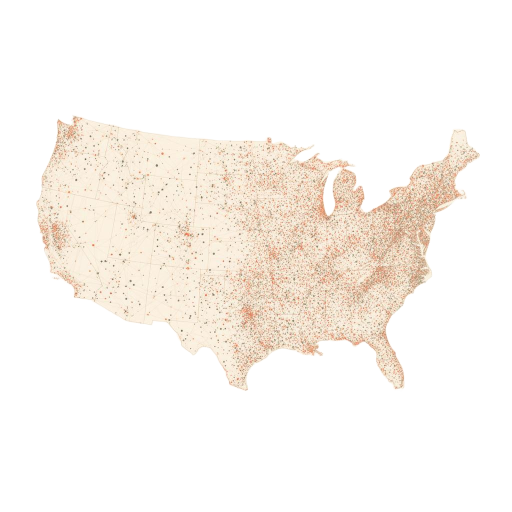 Stylized US map showing PomeloMD's nationwide physician network