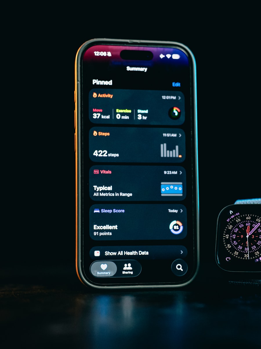 Phone screen showing a health and activity tracking app